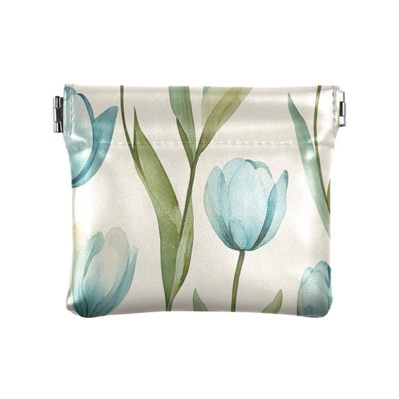 Leather Coin Wallet 4.33x3.74 Inch Portable Coin Wallet Coin Wallet Paper Wallet Card Wallet Storage Wallet Stylish and Sophisticated Cartoon Blue Tulip