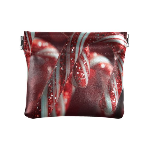 Leather Coin Wallet 4.33x3.74 Inch Portable Coin Wallet Coin Wallet Paper Wallet Card Wallet Storage Wallet Stylish and Sophisticated Cartoon Christmas Candy Cane