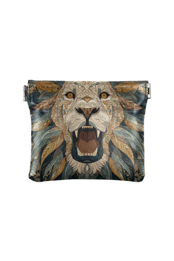 Leather Coin Wallet 4.33x3.74 Inch Portable Coin Wallet Coin Wallet Paper Wallet Card Wallet Storage Wallet Stylish and Sophisticated Cartoon Fierce Lion