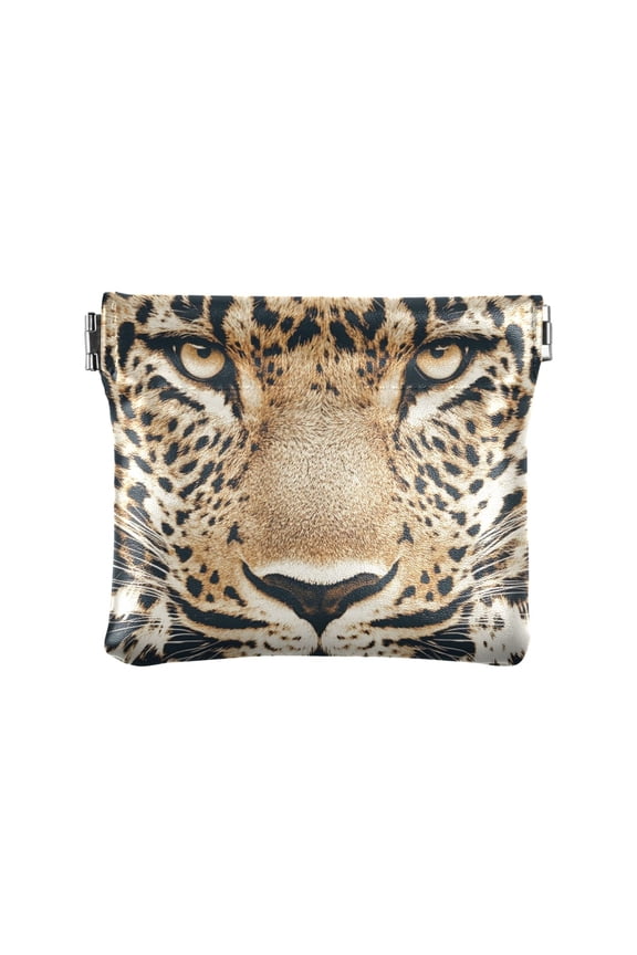 Leather Coin Wallet 4.33x3.74 Inch Portable Coin Wallet Coin Wallet Paper Wallet Card Wallet Storage Wallet Stylish and Sophisticated Cartoon Leopard Face