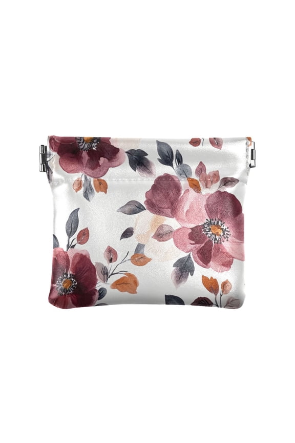 Leather Coin Wallet 4.33x3.74 Inch Portable Coin Wallet Coin Wallet Paper Wallet Card Wallet Storage Wallet Stylish and Sophisticated Cartoon Maroon Flowers Seamless
