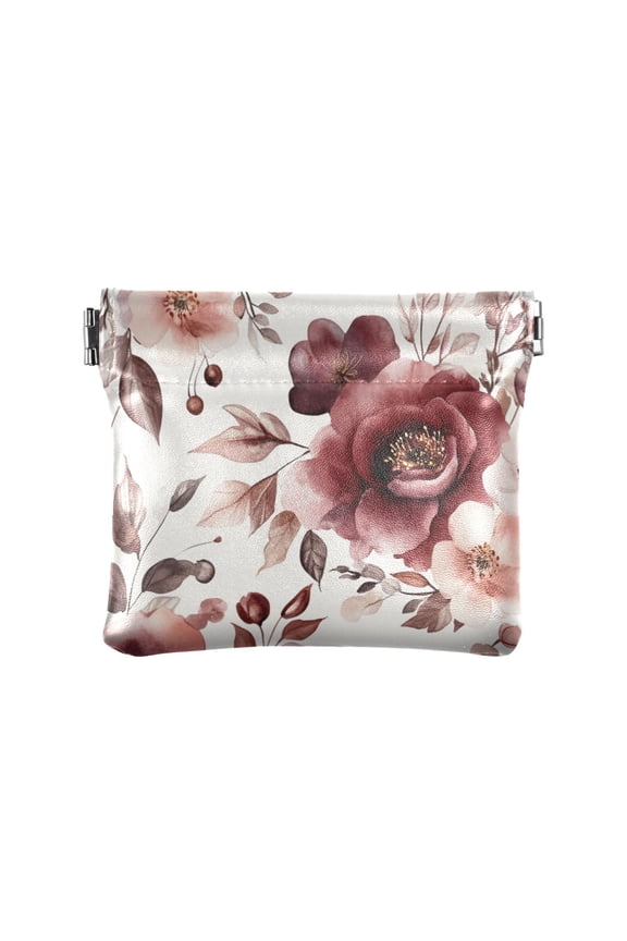 Leather Coin Wallet 4.33x3.74 Inch Portable Coin Wallet Coin Wallet Paper Wallet Card Wallet Storage Wallet Stylish and Sophisticated Cartoon Maroon Flowers