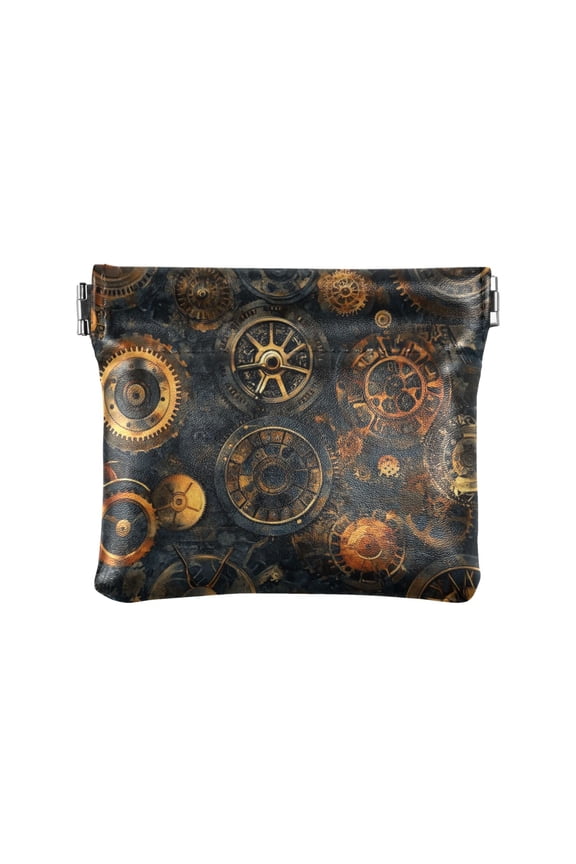 Leather Coin Wallet 4.33x3.74 Inch Portable Coin Wallet Coin Wallet Paper Wallet Card Wallet Storage Wallet Stylish and Sophisticated Cartoon Steampunk Gears