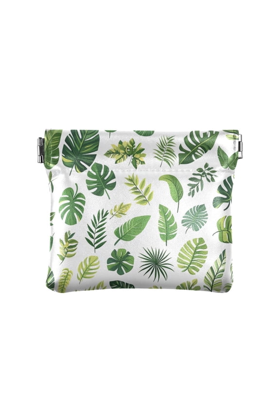Leather Coin Wallet 4.33x3.74 Inch Portable Coin Wallet Coin Wallet Paper Wallet Card Wallet Storage Wallet Stylish and Sophisticated Cartoon Tropical Leaf