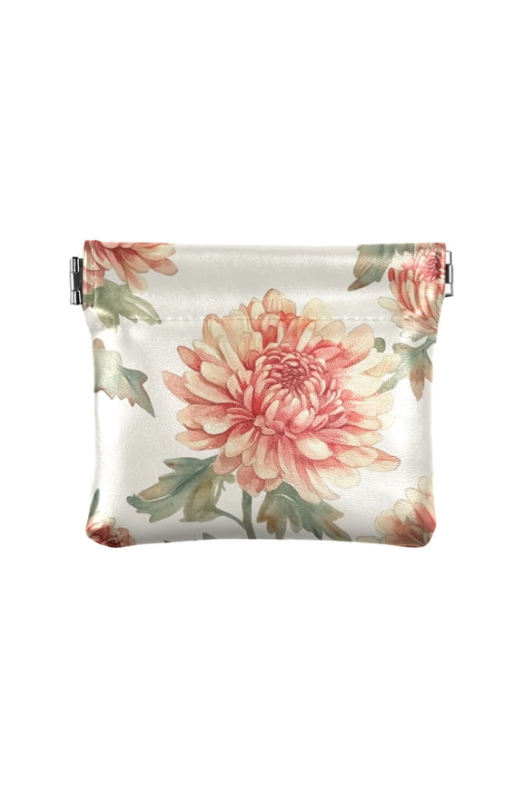 Leather Coin Wallet 4.33x3.74 Inch Portable Coin Wallet Coin Wallet Paper Wallet Card Wallet Storage Wallet Stylish and Sophisticated Chrysanthemum Orange