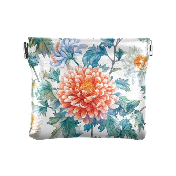 Leather Coin Wallet 4.33x3.74 Inch Portable Coin Wallet Coin Wallet Paper Wallet Card Wallet Storage Wallet Stylish and Sophisticated Chrysanthemums Maroon