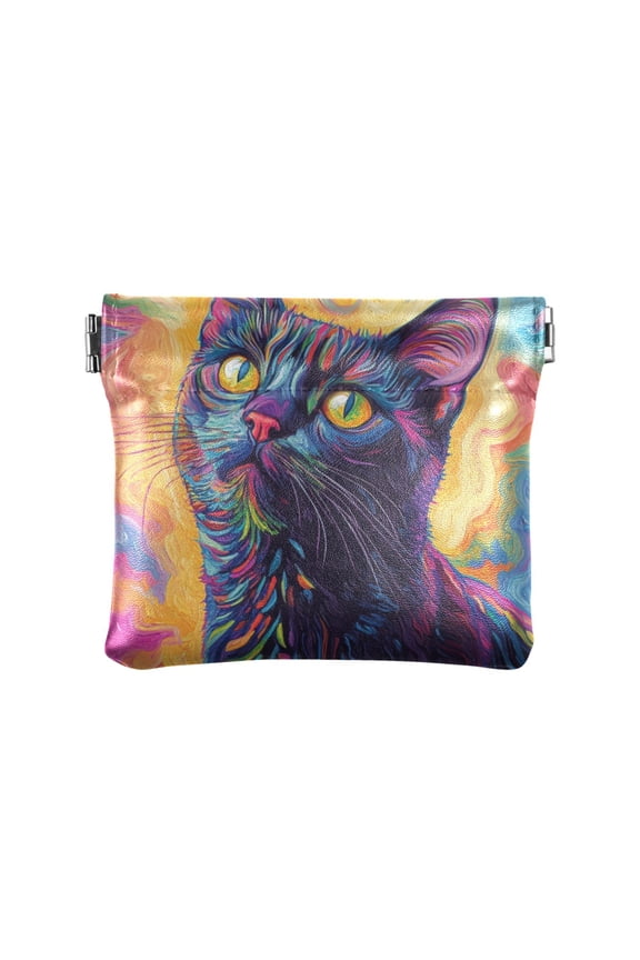 Leather Coin Wallet 4.33x3.74 Inch Portable Coin Wallet Coin Wallet Paper Wallet Card Wallet Storage Wallet Stylish and Sophisticated Colorful Cute Cat