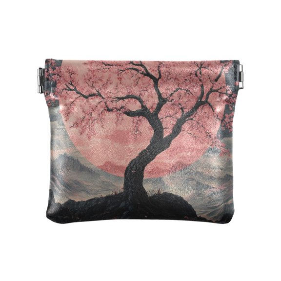 Leather Coin Wallet 4.33x3.74 Inch Portable Coin Wallet Coin Wallet Paper Wallet Card Wallet Storage Wallet Stylish and Sophisticated Cool Cherry Trees