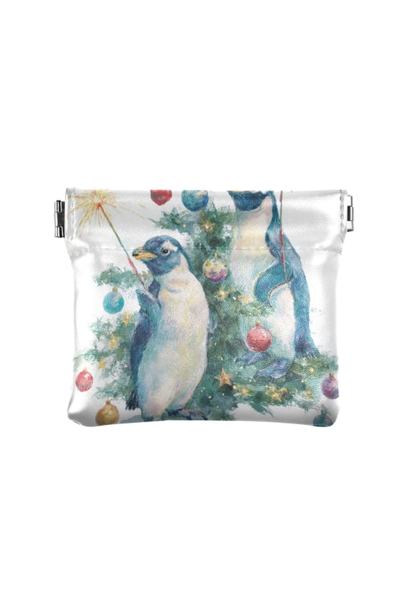 Leather Coin Wallet 4.33x3.74 Inch Portable Coin Wallet Coin Wallet Paper Wallet Card Wallet Storage Wallet Stylish and Sophisticated Cute Christmas Penguins