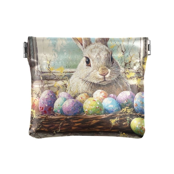 Leather Coin Wallet 4.33x3.74 Inch Portable Coin Wallet Coin Wallet Paper Wallet Card Wallet Storage Wallet Stylish and Sophisticated Cute Easter Bunny and Eggs