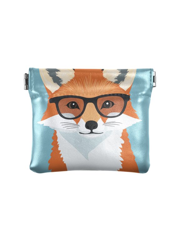 Leather Coin Wallet 4.33x3.74 Inch Portable Coin Wallet Coin Wallet Paper Wallet Card Wallet Storage Wallet Stylish and Sophisticated Cute Fox with Glasses