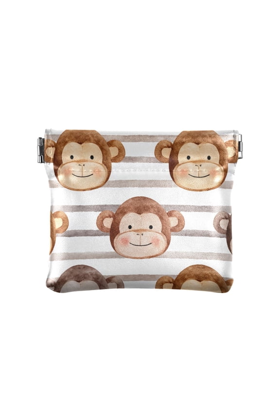 Leather Coin Wallet 4.33x3.74 Inch Portable Coin Wallet Coin Wallet Paper Wallet Card Wallet Storage Wallet Stylish and Sophisticated Cute Monkey Faces Backdrop