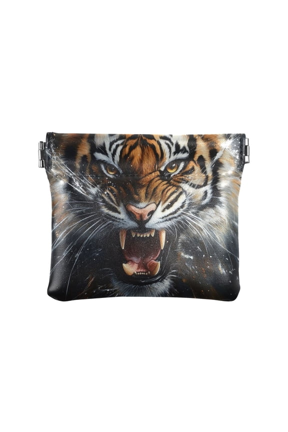 Leather Coin Wallet 4.33x3.74 Inch Portable Coin Wallet Coin Wallet Paper Wallet Card Wallet Storage Wallet Stylish and Sophisticated Fierce Big Tiger