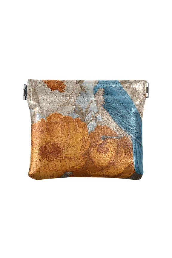 Leather Coin Wallet 4.33x3.74 Inch Portable Coin Wallet Coin Wallet Paper Wallet Card Wallet Storage Wallet Stylish and Sophisticated Flowers Blue Bird Pattern
