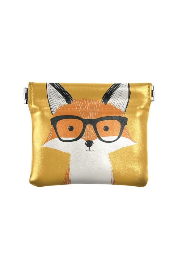 Leather Coin Wallet 4.33x3.74 Inch Portable Coin Wallet Coin Wallet Paper Wallet Card Wallet Storage Wallet Stylish and Sophisticated Fox with Glasses