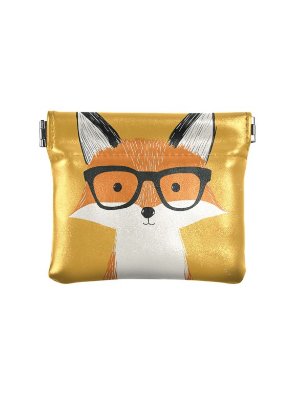 Leather Coin Wallet 4.33x3.74 Inch Portable Coin Wallet Coin Wallet Paper Wallet Card Wallet Storage Wallet Stylish and Sophisticated Fox with Glasses