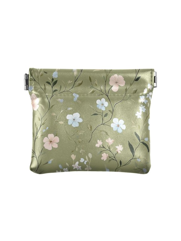 Leather Coin Wallet 4.33x3.74 Inch Portable Coin Wallet Coin Wallet Paper Wallet Card Wallet Storage Wallet Stylish and Sophisticated Green Blue Flower