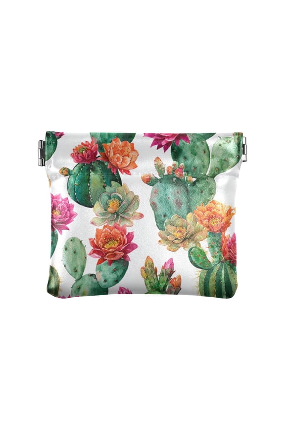 Leather Coin Wallet 4.33x3.74 Inch Portable Coin Wallet Coin Wallet Paper Wallet Card Wallet Storage Wallet Stylish and Sophisticated Green Cactus Pattern