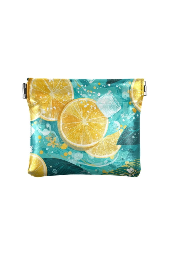 Leather Coin Wallet 4.33x3.74 Inch Portable Coin Wallet Coin Wallet Paper Wallet Card Wallet Storage Wallet Stylish and Sophisticated Lemon Slices Ice Cubes