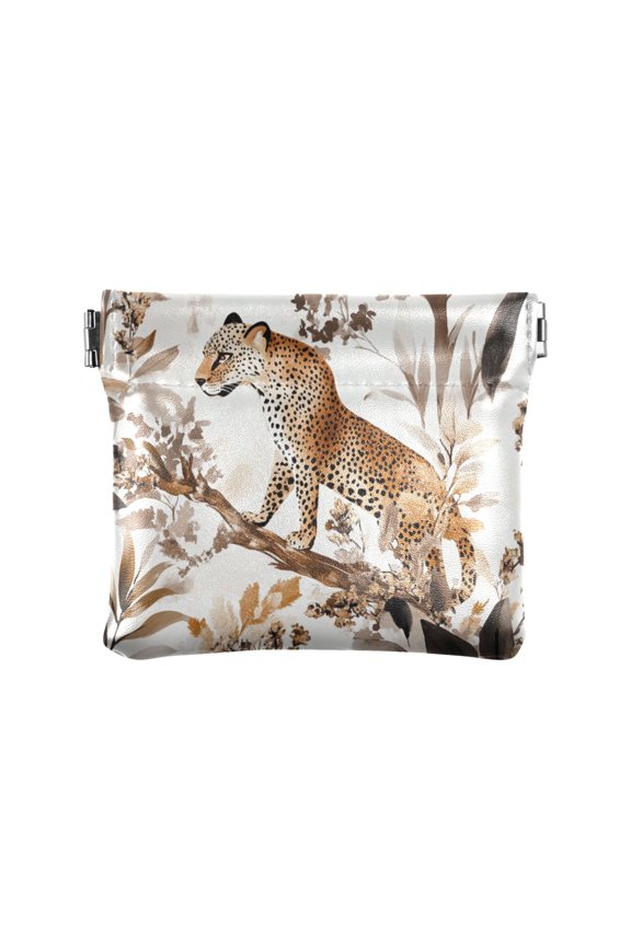 Leather Coin Wallet 4.33x3.74 Inch Portable Coin Wallet Coin Wallet Paper Wallet Card Wallet Storage Wallet Stylish and Sophisticated Leopards Climb Trees