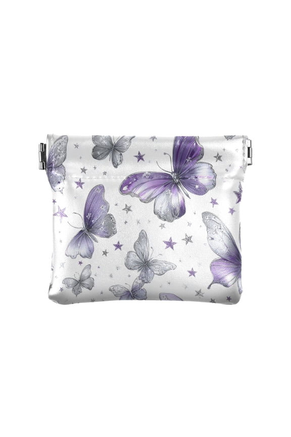 Leather Coin Wallet 4.33x3.74 Inch Portable Coin Wallet Coin Wallet Paper Wallet Card Wallet Storage Wallet Stylish and Sophisticated Light Purple Butterfly