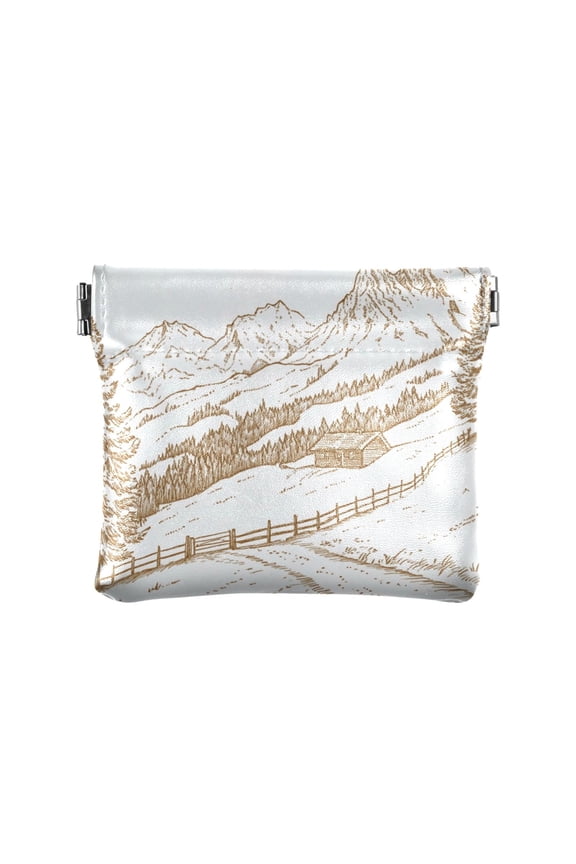 Leather Coin Wallet 4.33x3.74 Inch Portable Coin Wallet Coin Wallet Paper Wallet Card Wallet Storage Wallet Stylish and Sophisticated Linear Mountain Scenery