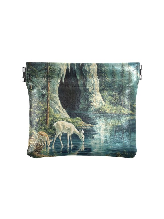 Leather Coin Wallet 4.33x3.74 Inch Portable Coin Wallet Coin Wallet Paper Wallet Card Wallet Storage Wallet Stylish and Sophisticated Little Deer Stream Water