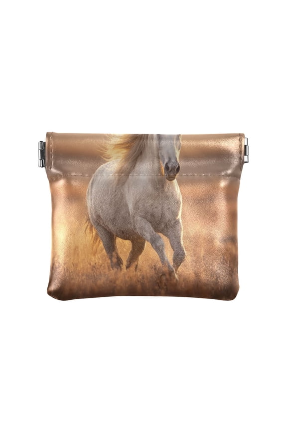 Leather Coin Wallet 4.33x3.74 Inch Portable Coin Wallet Coin Wallet Paper Wallet Card Wallet Storage Wallet Stylish and Sophisticated Majestic White Horse