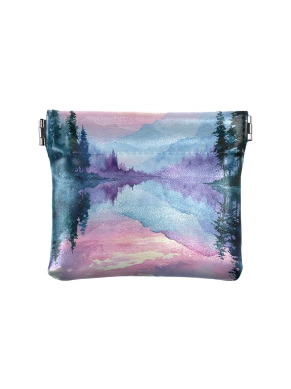 Leather Coin Wallet 4.33x3.74 Inch Portable Coin Wallet Coin Wallet Paper Wallet Card Wallet Storage Wallet Stylish and Sophisticated Mirror Pine Forest Waterscape