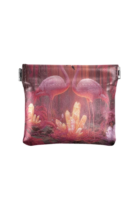 Leather Coin Wallet 4.33x3.74 Inch Portable Coin Wallet Coin Wallet Paper Wallet Card Wallet Storage Wallet Stylish and Sophisticated Pink Flamingos Jungle