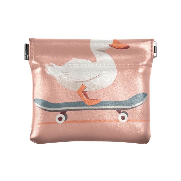 Leather Coin Wallet 4.33x3.74 Inch Portable Coin Wallet Coin Wallet Paper Wallet Card Wallet Storage Wallet Stylish and Sophisticated Pink Skateboard Duck