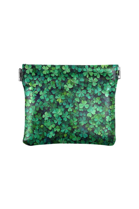Leather Coin Wallet 4.33x3.74 Inch Portable Coin Wallet Coin Wallet Paper Wallet Card Wallet Storage Wallet Stylish and Sophisticated Pretty Green Four-leaf Clover