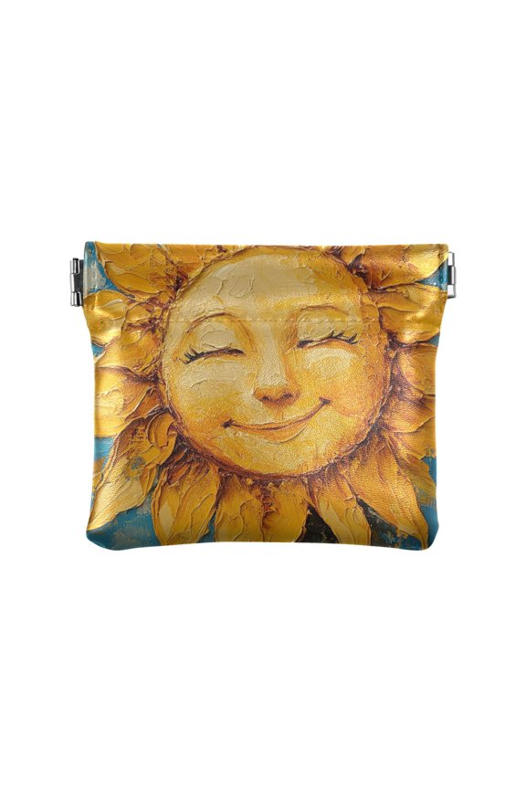 Leather Coin Wallet 4.33x3.74 Inch Portable Coin Wallet Coin Wallet Paper Wallet Card Wallet Storage Wallet Stylish and Sophisticated Pretty Smile Sun