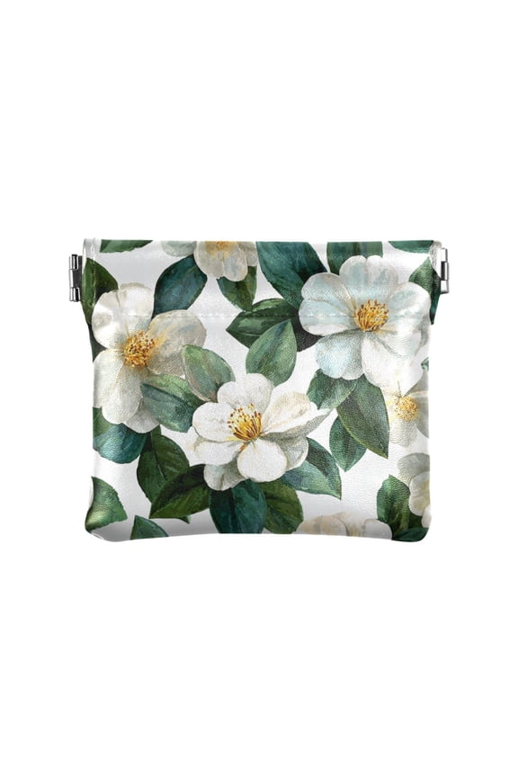 Leather Coin Wallet 4.33x3.74 Inch Portable Coin Wallet Coin Wallet Paper Wallet Card Wallet Storage Wallet Stylish and Sophisticated Pure Camellia Flower Pattern