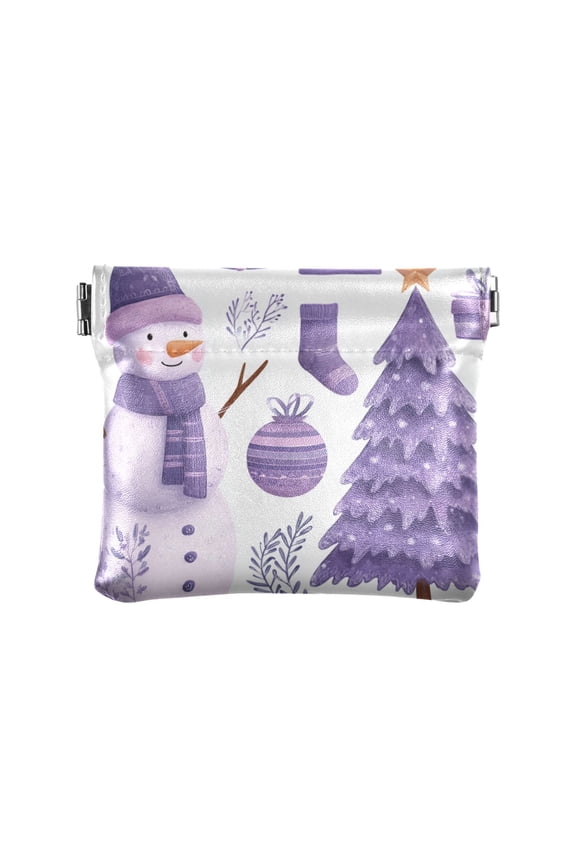 Leather Coin Wallet 4.33x3.74 Inch Portable Coin Wallet Coin Wallet Paper Wallet Card Wallet Storage Wallet Stylish and Sophisticated Purple Christmas Snowman