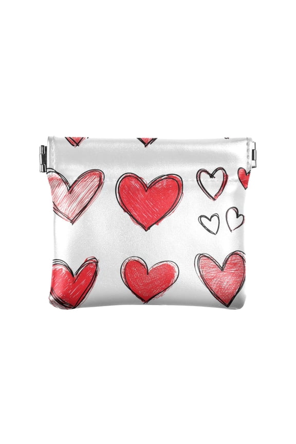 Leather Coin Wallet 4.33x3.74 Inch Portable Coin Wallet Coin Wallet Paper Wallet Card Wallet Storage Wallet Stylish and Sophisticated Red Cartoon Heart