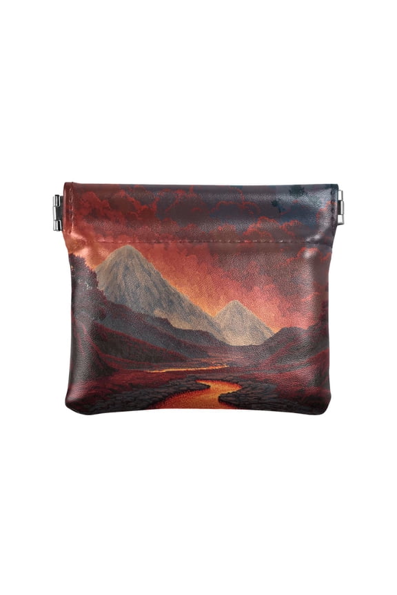 Leather Coin Wallet 4.33x3.74 Inch Portable Coin Wallet Coin Wallet Paper Wallet Card Wallet Storage Wallet Stylish and Sophisticated Red Lava Pixel Mountain