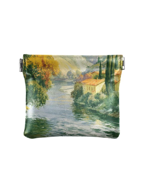 Leather Coin Wallet 4.33x3.74 Inch Portable Coin Wallet Coin Wallet Paper Wallet Card Wallet Storage Wallet Stylish and Sophisticated Rural River Valley Artwork