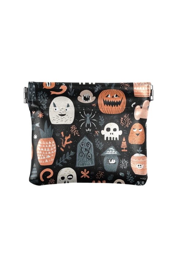 Leather Coin Wallet 4.33x3.74 Inch Portable Coin Wallet Coin Wallet Paper Wallet Card Wallet Storage Wallet Stylish and Sophisticated Seamless Halloween Pattern