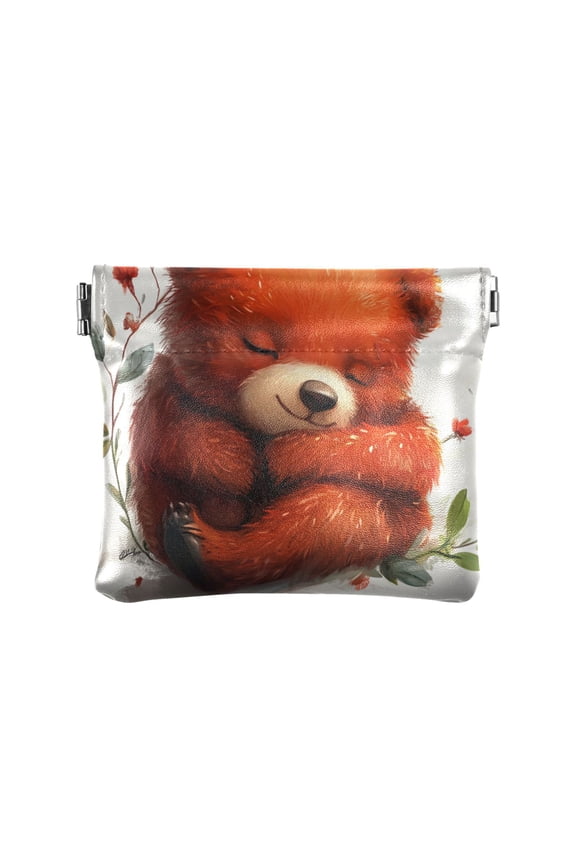 Leather Coin Wallet 4.33x3.74 Inch Portable Coin Wallet Coin Wallet Paper Wallet Card Wallet Storage Wallet Stylish and Sophisticated Sleeping Red Bear
