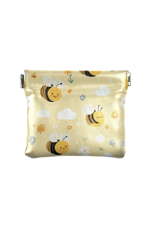 Leather Coin Wallet 4.33x3.74 Inch Portable Coin Wallet Coin Wallet Paper Wallet Card Wallet Storage Wallet Stylish and Sophisticated Smiling Bees Yellow Honeycomb