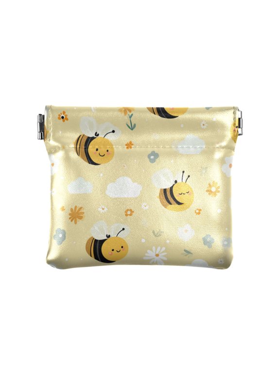 Leather Coin Wallet 4.33x3.74 Inch Portable Coin Wallet Coin Wallet Paper Wallet Card Wallet Storage Wallet Stylish and Sophisticated Smiling Bees Yellow Honeycomb