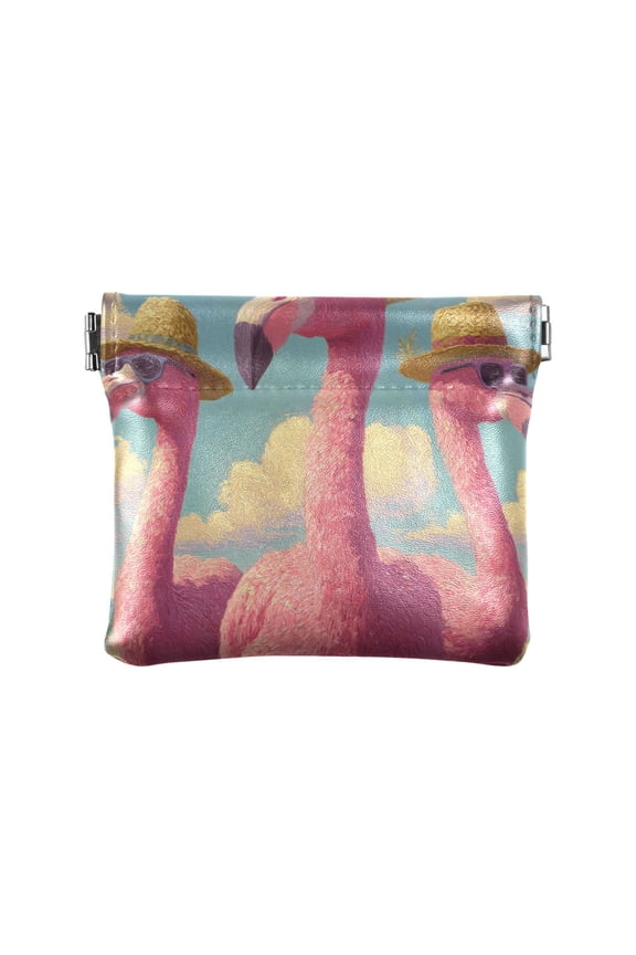 Leather Coin Wallet 4.33x3.74 Inch Portable Coin Wallet Coin Wallet Paper Wallet Card Wallet Storage Wallet Stylish and Sophisticated Sunglasses Flamingo