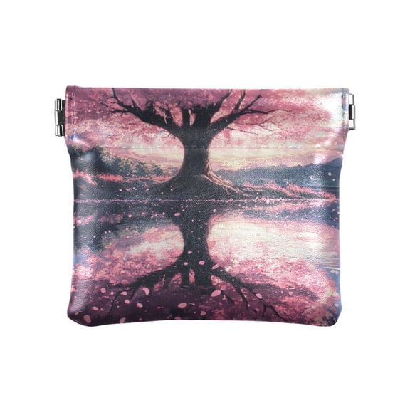 Leather Coin Wallet 4.33x3.74 Inch Portable Coin Wallet Coin Wallet Paper Wallet Card Wallet Storage Wallet Stylish and Sophisticated Super Cool Cherry Trees