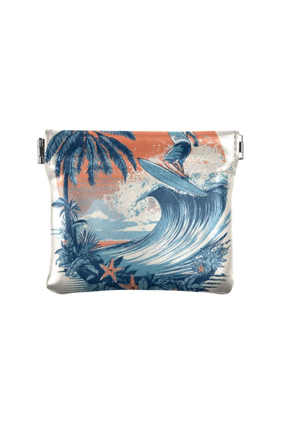 Leather Coin Wallet 4.33x3.74 Inch Portable Coin Wallet Coin Wallet Paper Wallet Card Wallet Storage Wallet Stylish and Sophisticated Surfers Palm Tree Waves