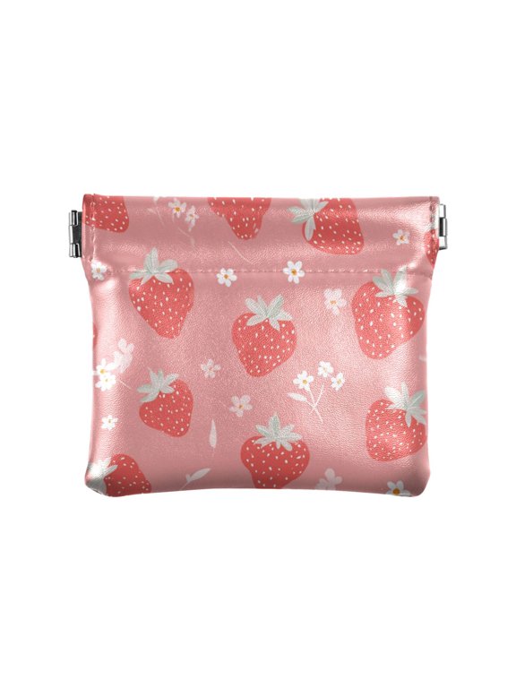 Leather Coin Wallet 4.33x3.74 Inch Portable Coin Wallet Coin Wallet Paper Wallet Card Wallet Storage Wallet Stylish and Sophisticated Sweet Pink Strawberry Pattern