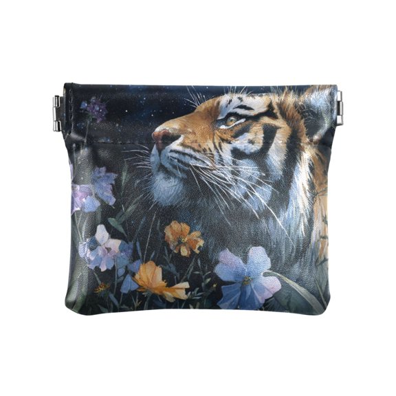 Leather Coin Wallet 4.33x3.74 Inch Portable Coin Wallet Coin Wallet Paper Wallet Card Wallet Storage Wallet Stylish and Sophisticated The Tiger at Night