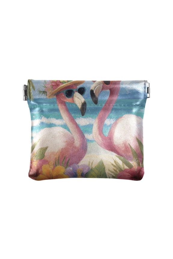 Leather Coin Wallet 4.33x3.74 Inch Portable Coin Wallet Coin Wallet Paper Wallet Card Wallet Storage Wallet Stylish and Sophisticated Tropical Flamingo Beach Scene