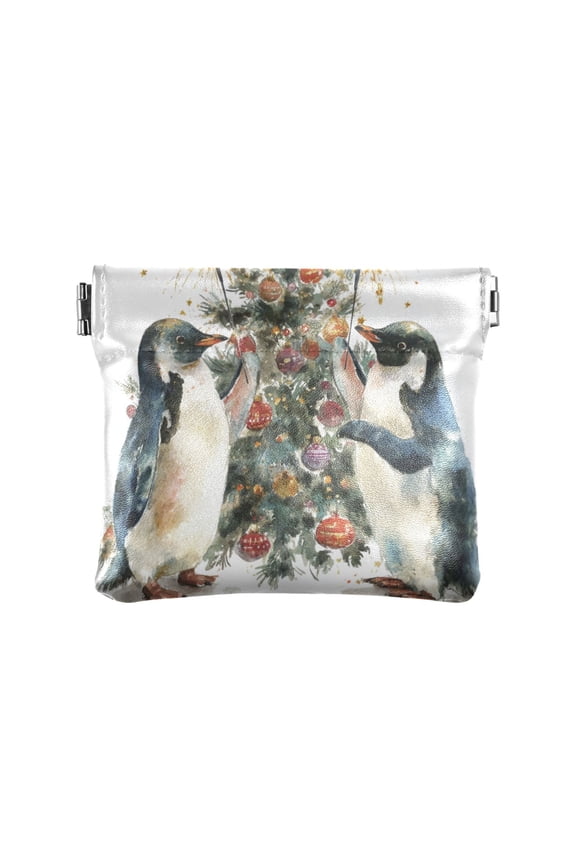Leather Coin Wallet 4.33x3.74 Inch Portable Coin Wallet Coin Wallet Paper Wallet Card Wallet Storage Wallet Stylish and Sophisticated Two Christmas Penguins
