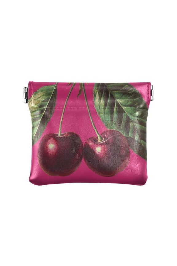 Leather Coin Wallet 4.33x3.74 Inch Portable Coin Wallet Coin Wallet Paper Wallet Card Wallet Storage Wallet Stylish and Sophisticated Two Red Cherries